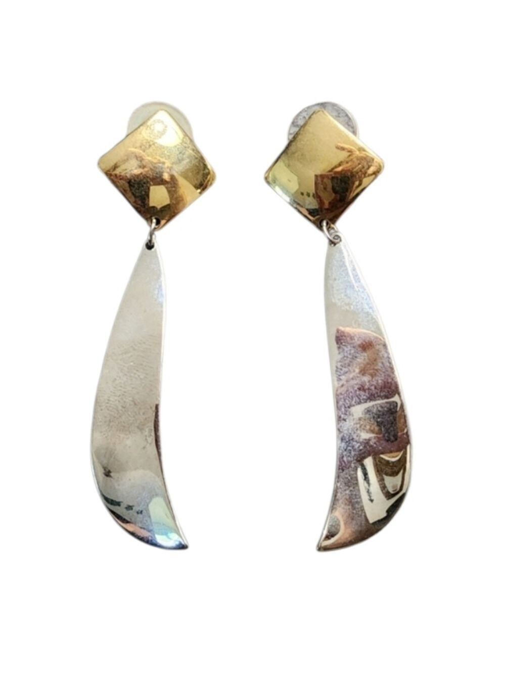 Two Tone Dangle Earrings Gold Silver
